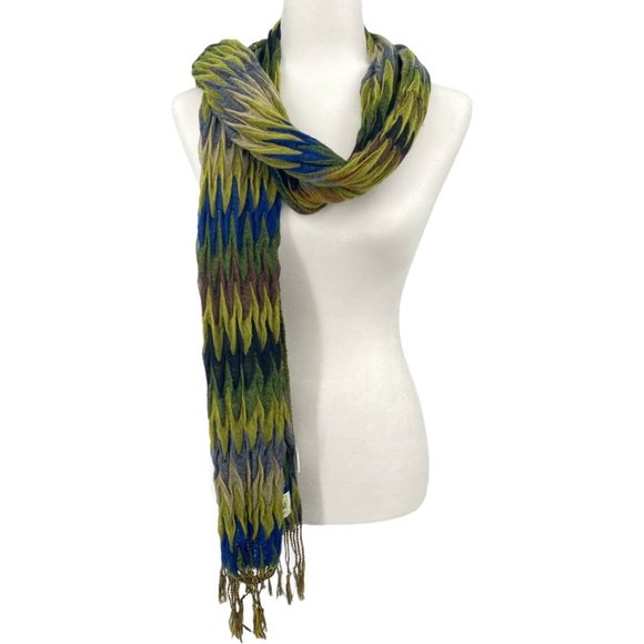 Suantrai of Ireland Blue Green Polyester Soft 3D Knit Scarf 81" Womens One Size - Picture 1 of 5